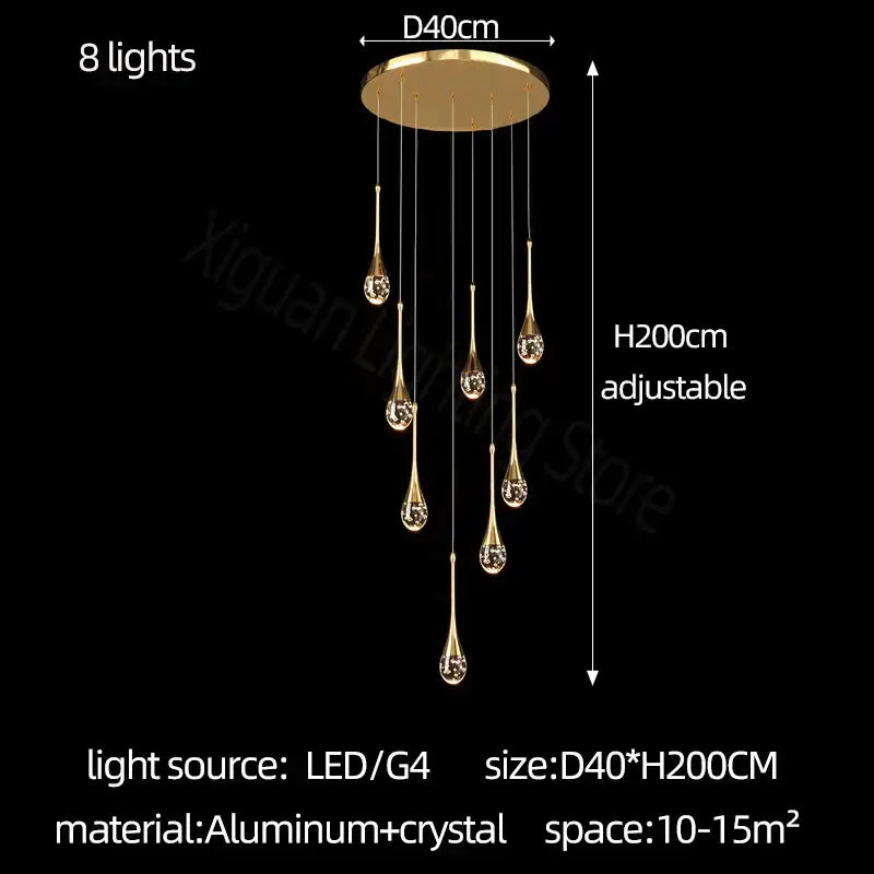 Modern gold crystal bubble chandelier for dining room teardrop pendant