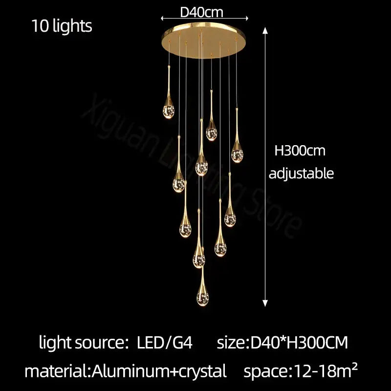 Modern gold crystal bubble chandelier for dining room teardrop pendant