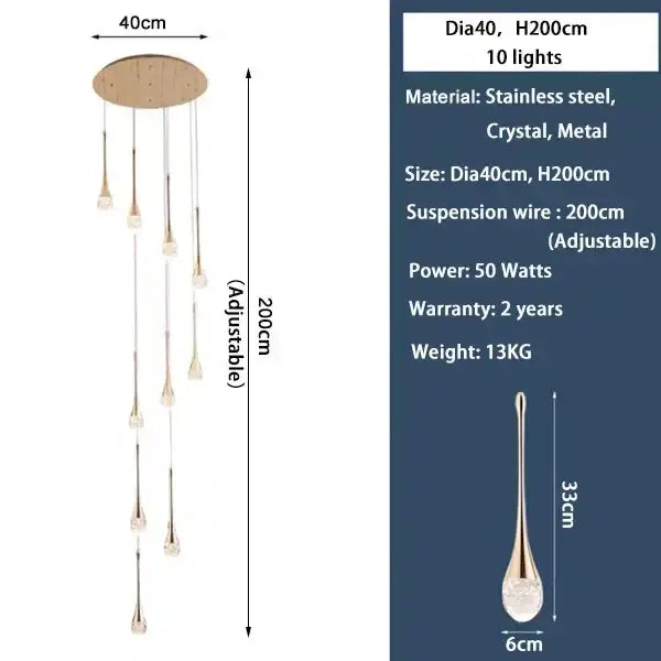 Modern gold crystal bubble chandelier living room teardrop pendant