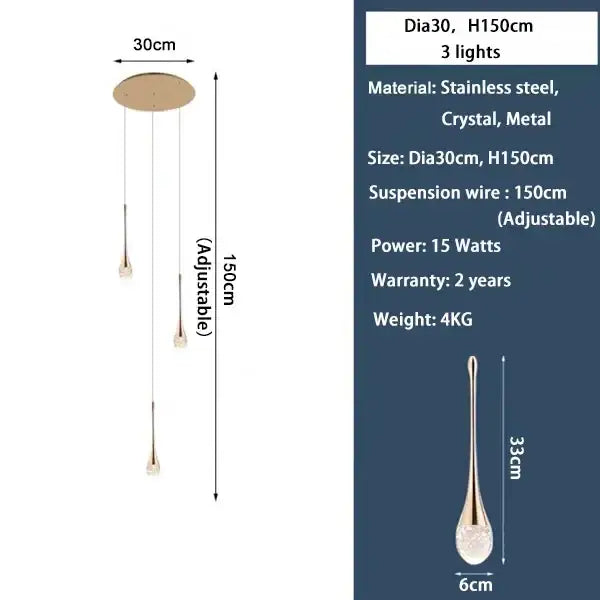 Modern gold crystal bubble chandelier living room teardrop pendant