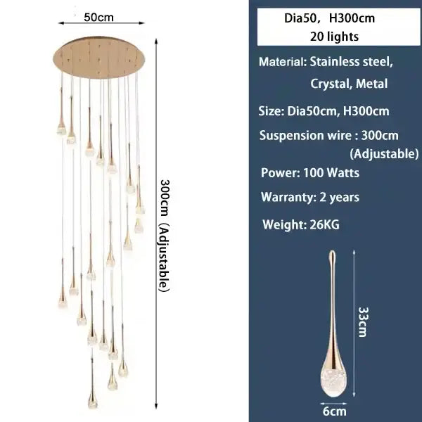 Modern gold crystal bubble chandelier living room teardrop pendant