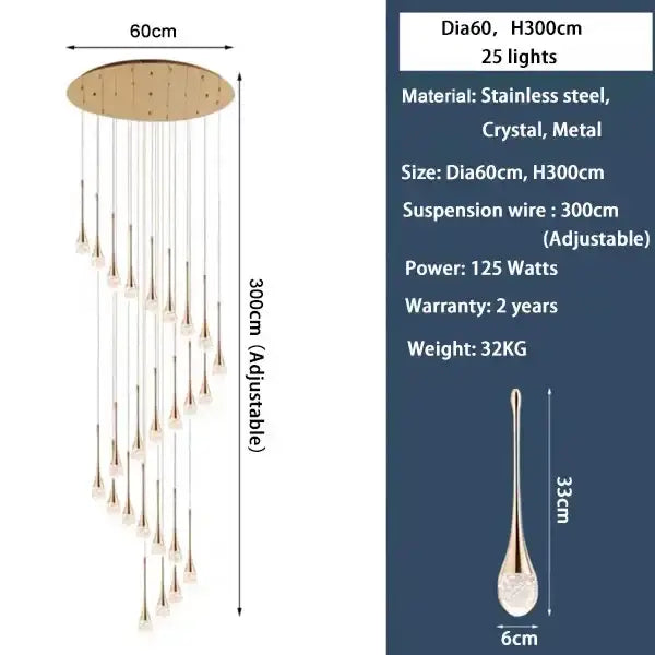 Modern gold crystal bubble chandelier living room teardrop pendant