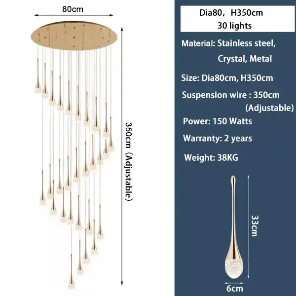 Modern gold crystal bubble chandelier living room teardrop pendant