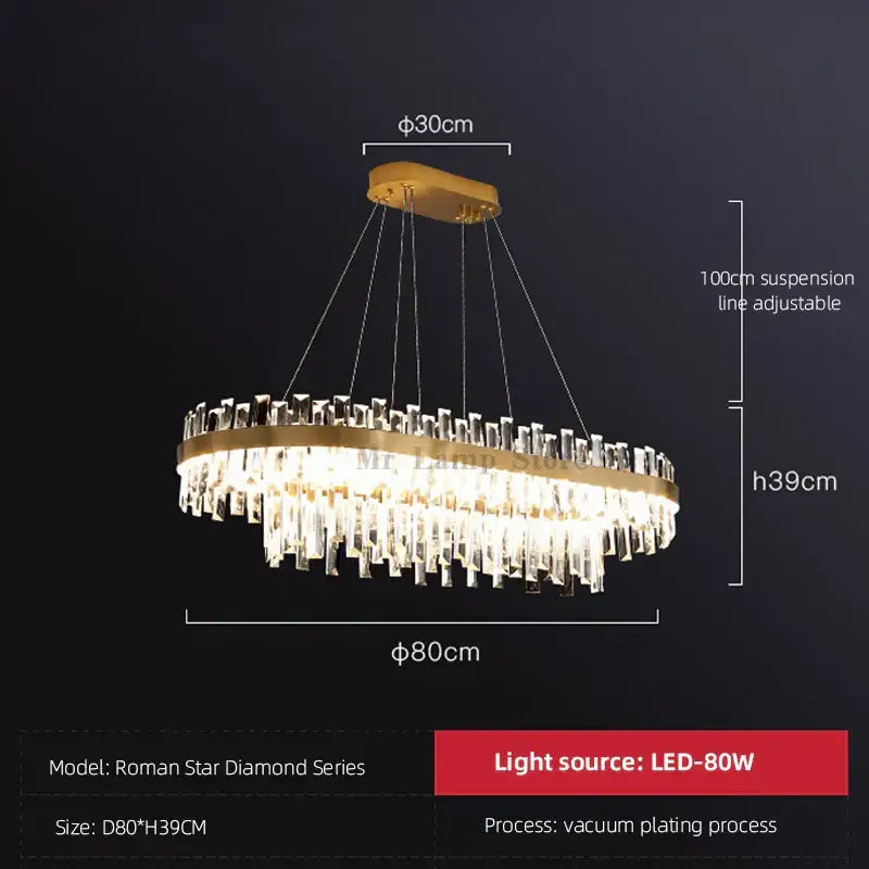 Modern gold crystal chandelier lighting fixture for dining room