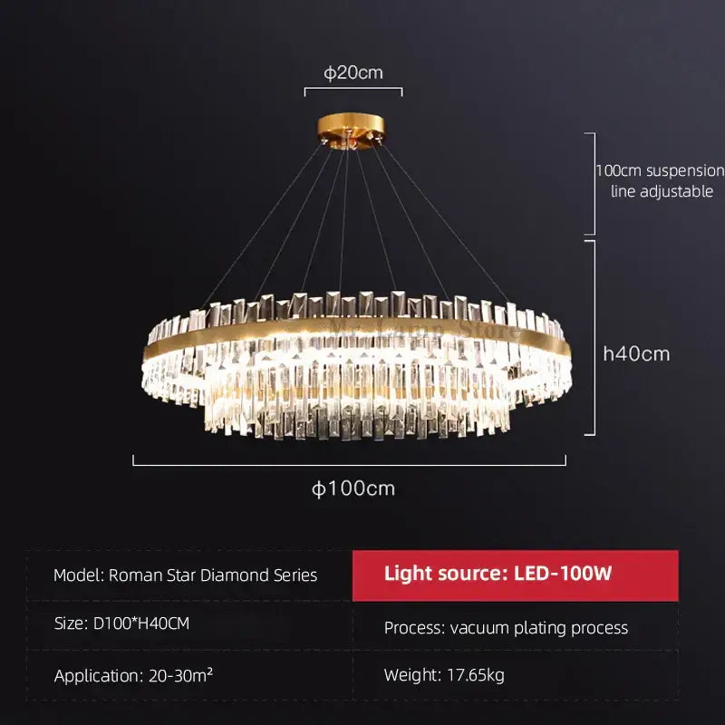 Modern gold crystal chandelier lighting fixture for dining room