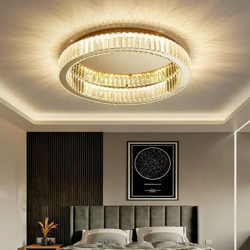 Modern gold crystal circle chandelier living room led ceiling lamp