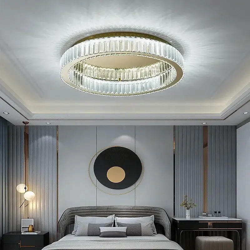 Modern gold crystal circle chandelier living room led ceiling lamp