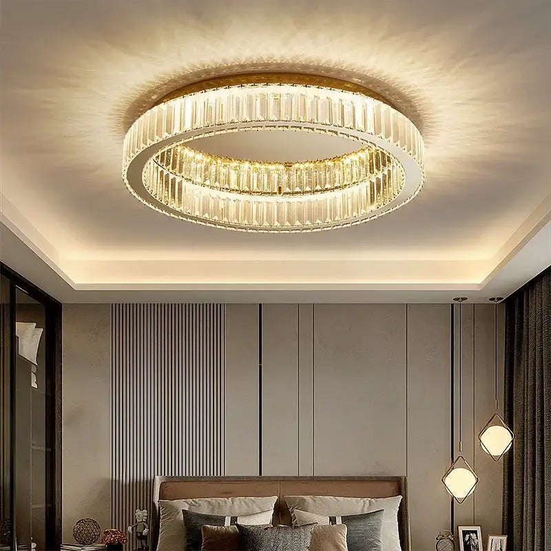 Modern gold crystal circle chandelier living room led ceiling lamp