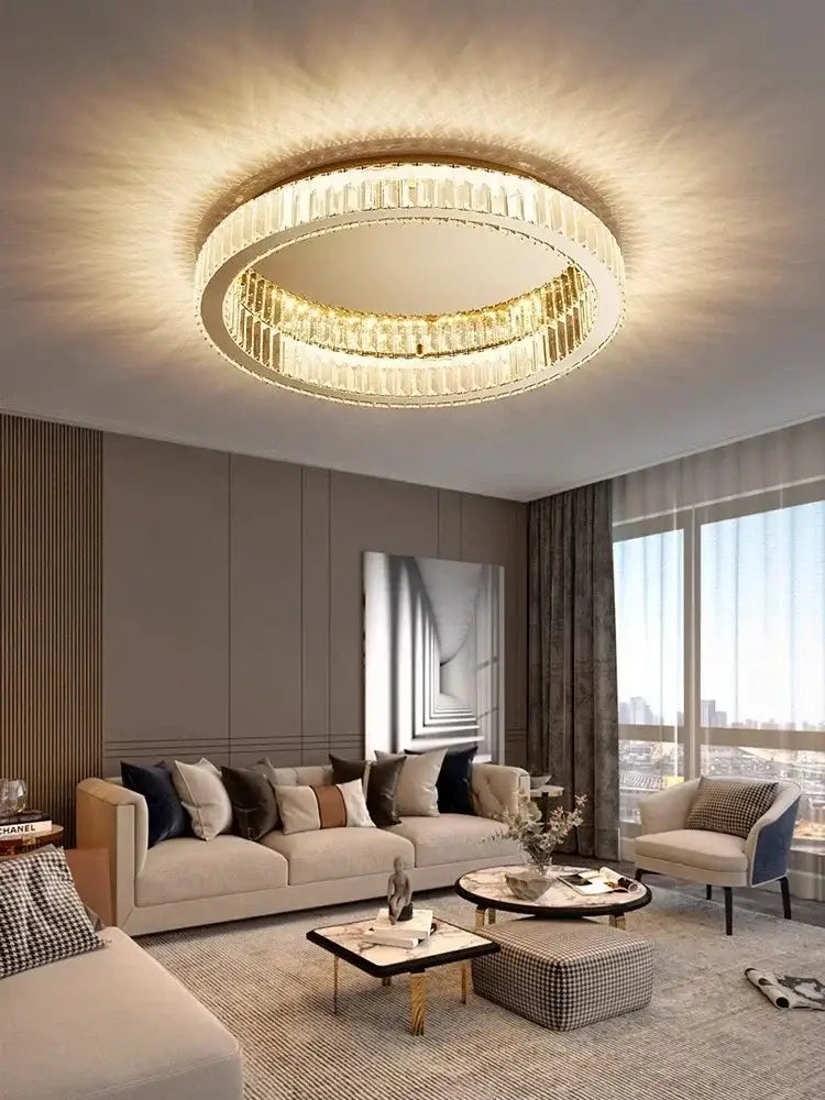 Modern gold crystal circle led chandelier living room light