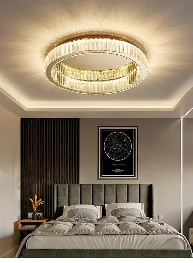 Modern gold crystal circle led chandelier living room light
