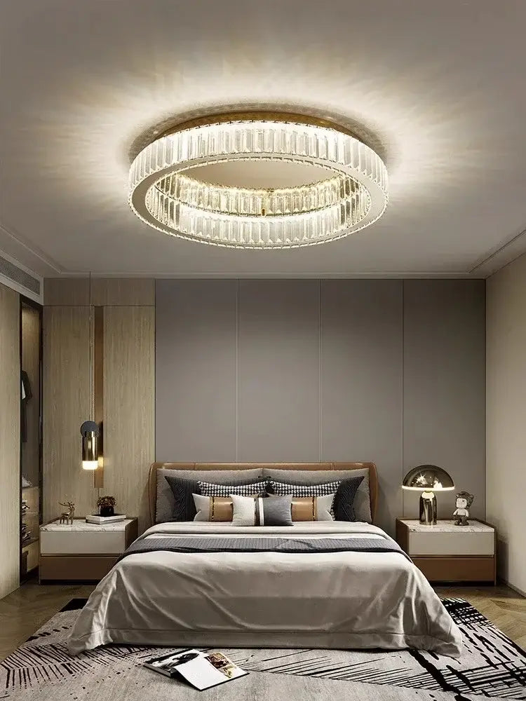 Modern gold crystal circle led chandelier living room light