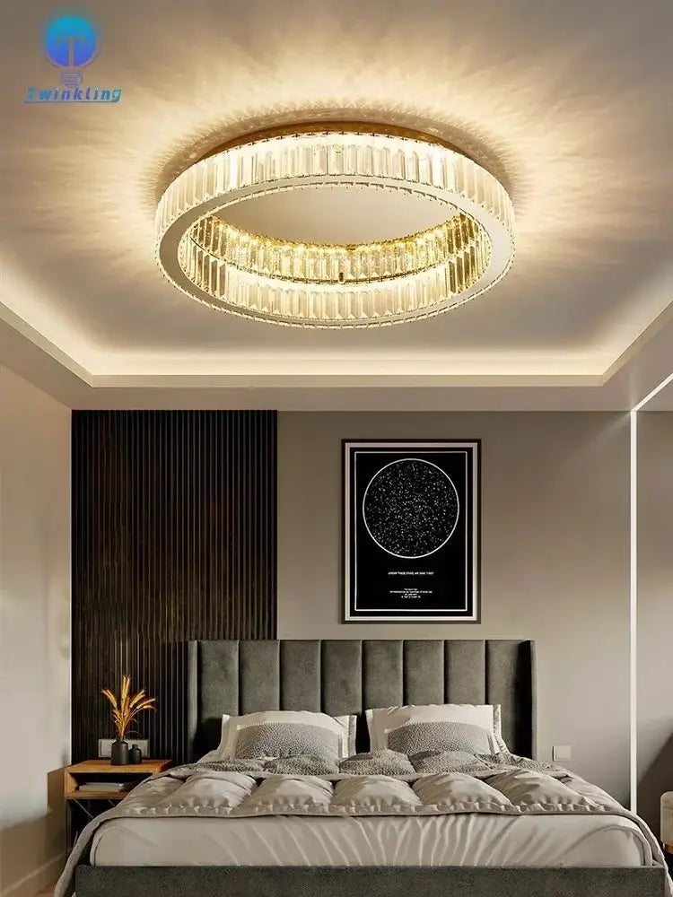 Modern gold crystal circle led chandelier living room light