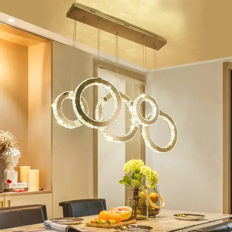 Modern gold crystal circle led pendant chandelier dining room