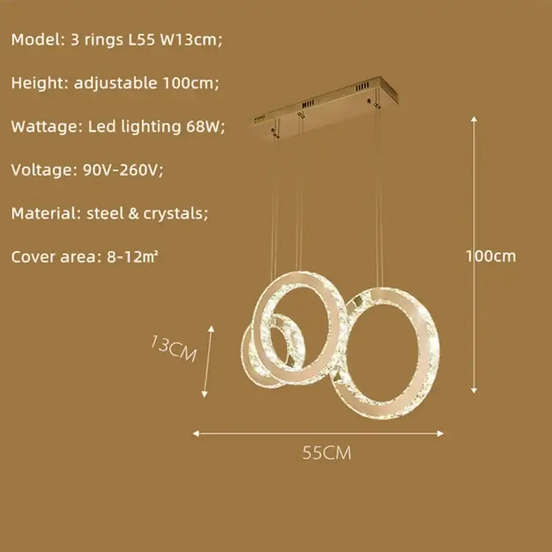 Modern gold crystal circle led pendant chandelier dining room