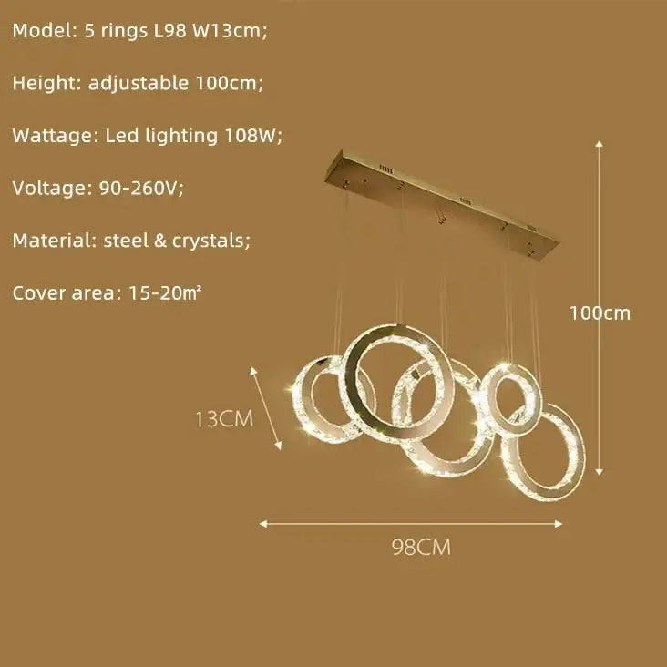 Modern gold crystal circle led pendant chandelier dining room