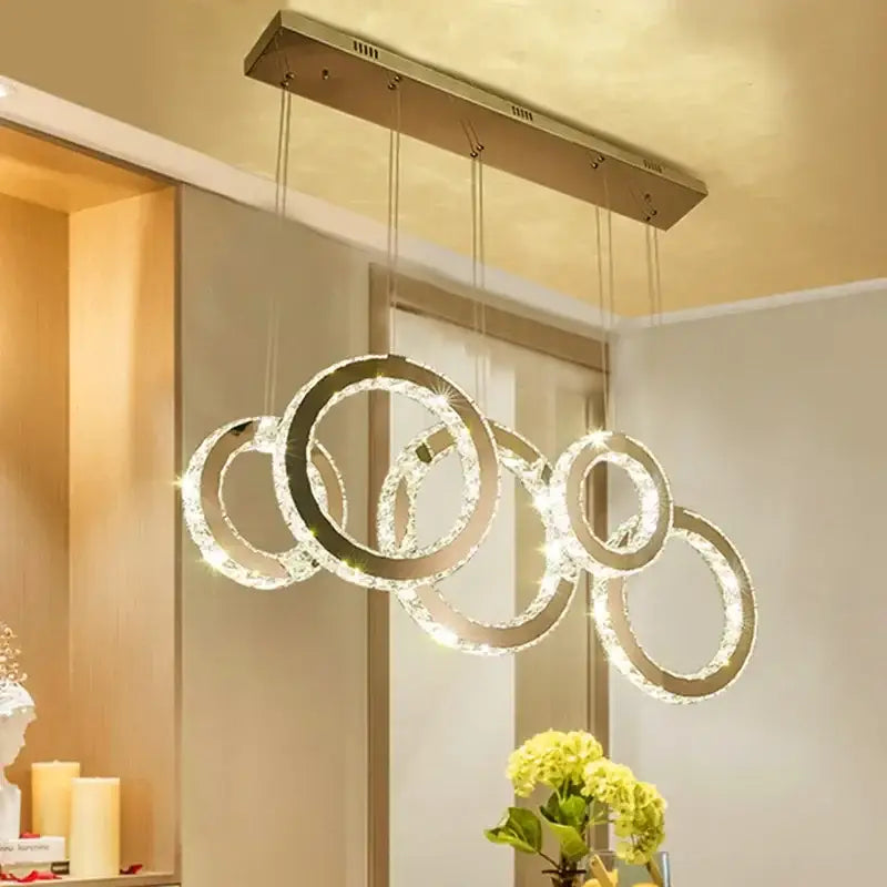 Modern gold crystal circle led pendant chandelier dining room