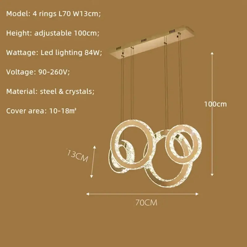 Modern gold crystal circle led pendant chandelier dining room