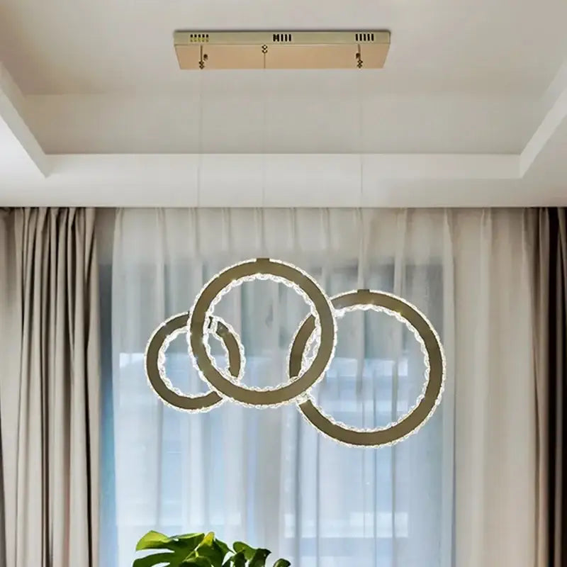 Modern gold crystal circle led pendant chandelier dining room