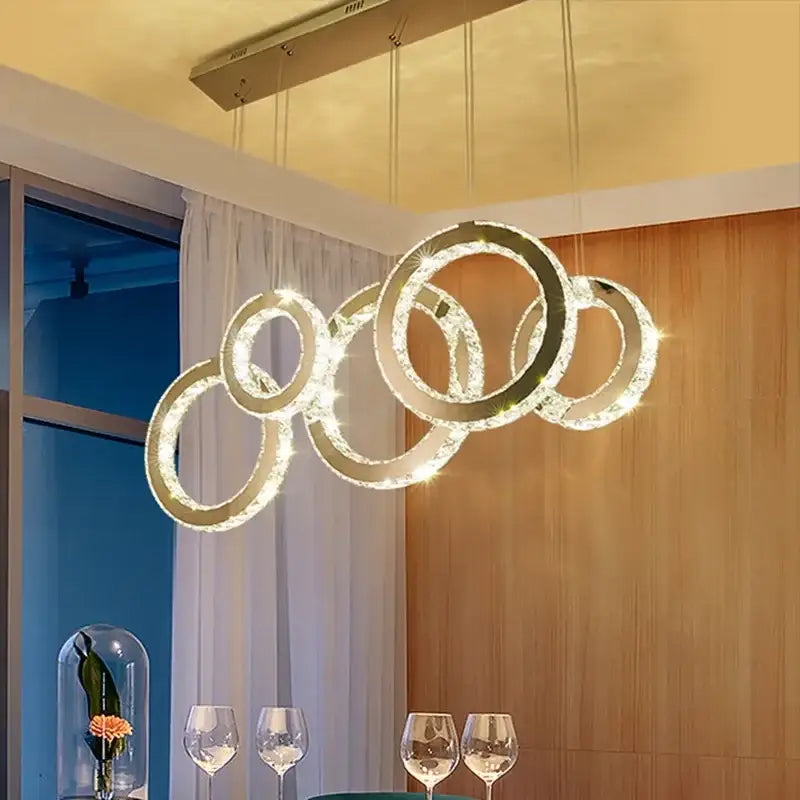 Modern gold crystal circle led pendant chandelier dining room