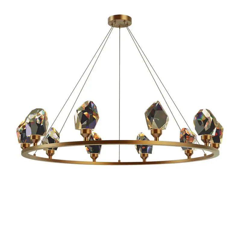 Modern gold crystal copper round chandelier dining room led light