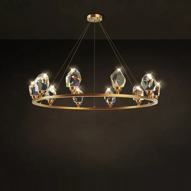 Modern gold crystal copper round chandelier dining room led light