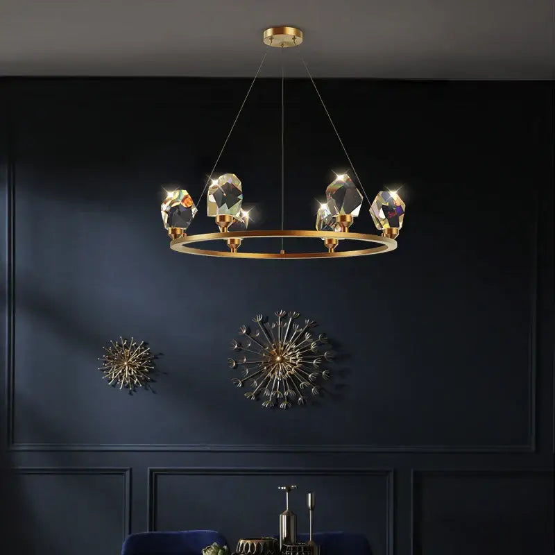 Modern gold crystal copper round chandelier dining room led light