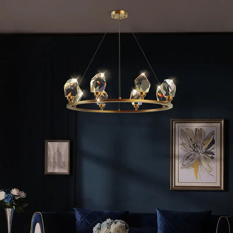 Modern gold crystal copper round chandelier dining room led light