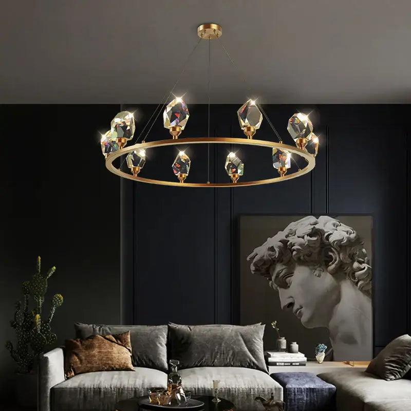 Modern gold crystal copper round chandelier dining room led light