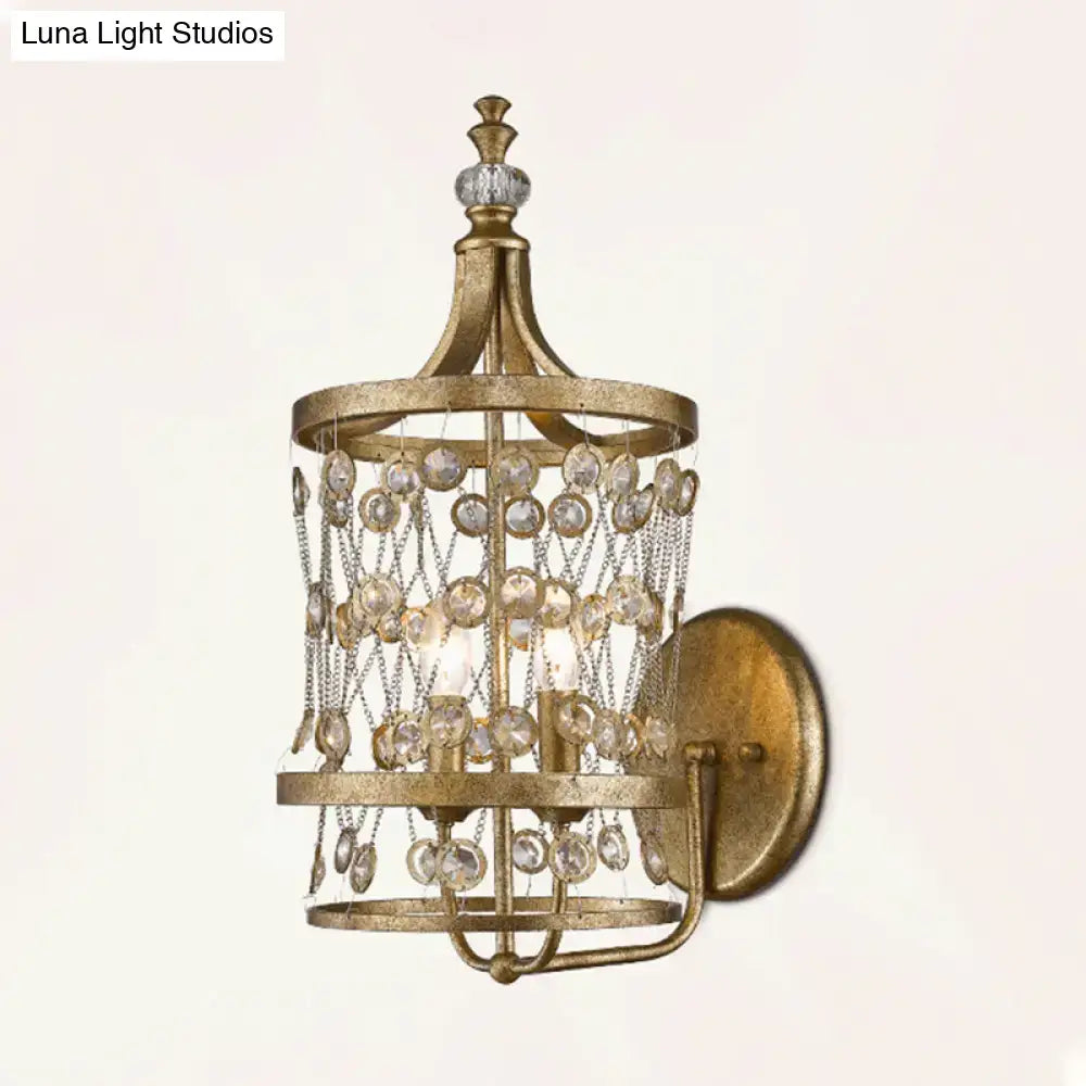 Modern gold crystal cylinder cage wall light living room 110v-120v