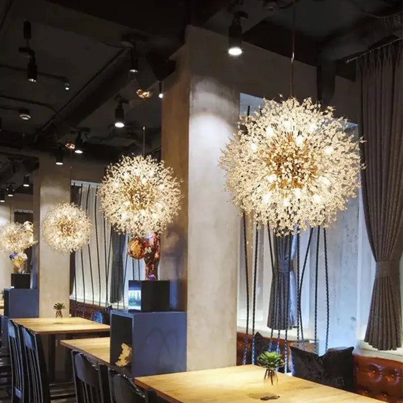 Modern gold crystal dandelion pendant light for dining room