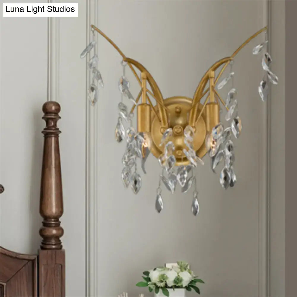 Modern gold crystal drop wall sconce living room branch light