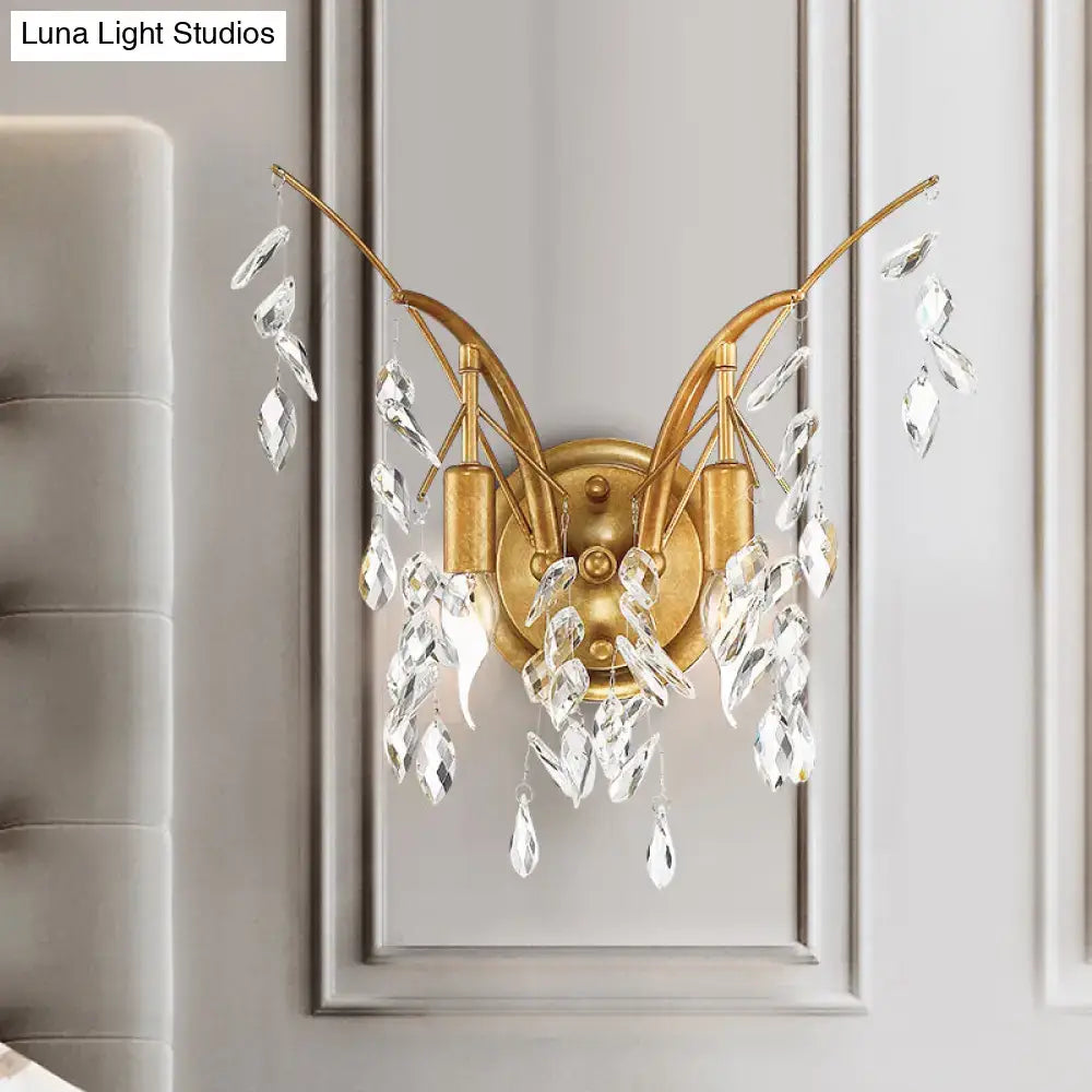 Modern gold crystal drop wall sconce living room branch light