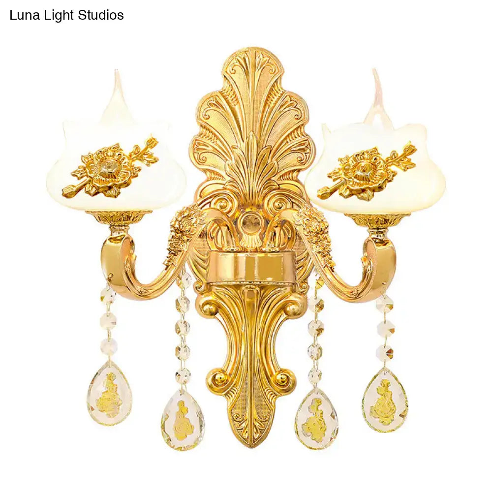 Modern gold crystal droplet wall mount light bedroom sconce