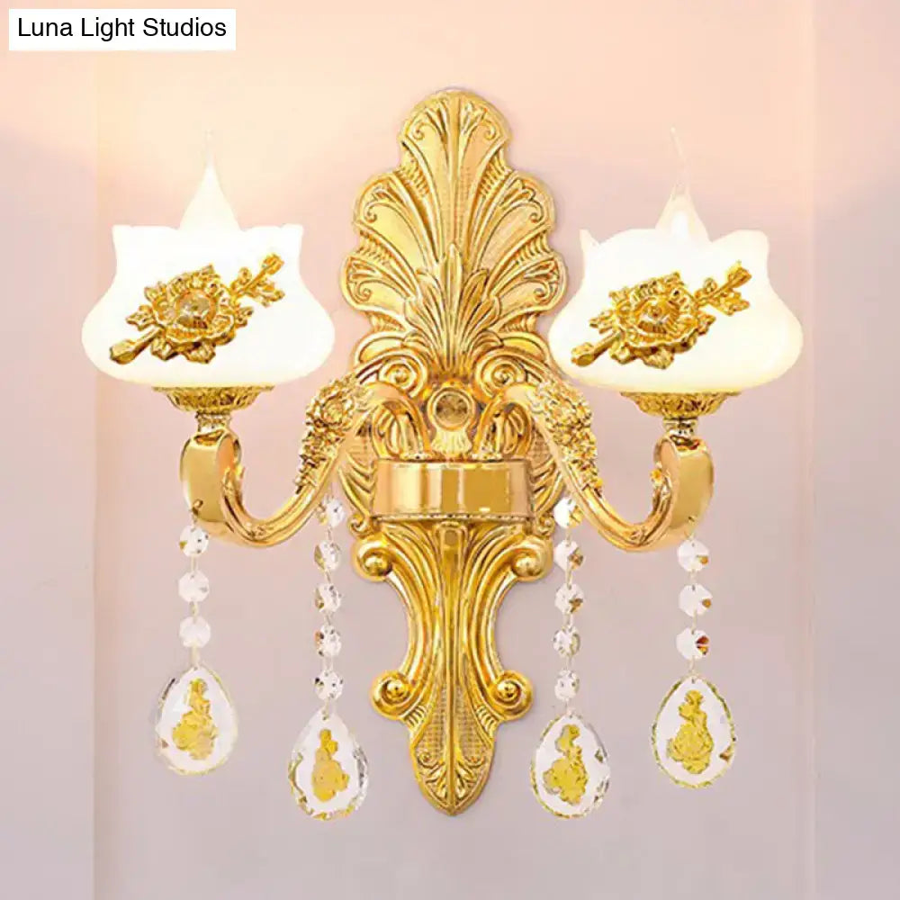 Modern gold crystal droplet wall mount light bedroom sconce