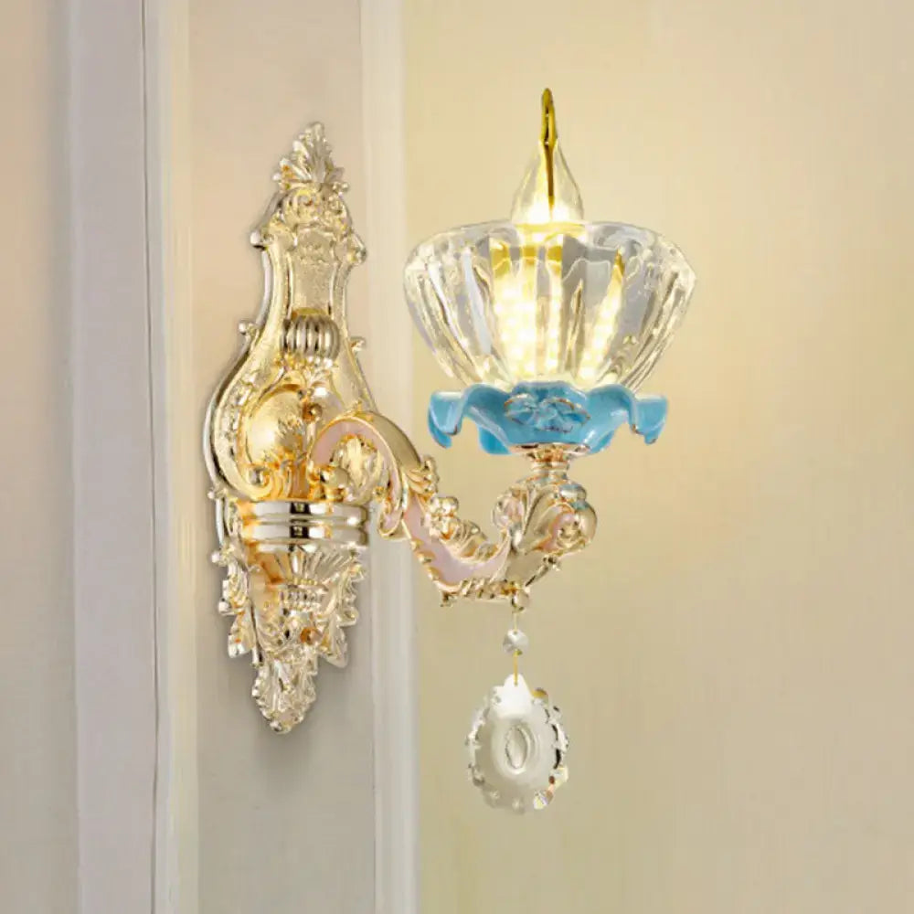 Modern gold crystal droplet wall mount light bedroom sconce