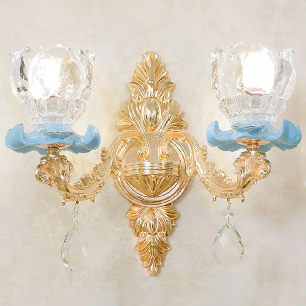 Modern gold crystal droplet wall mount light bedroom sconce