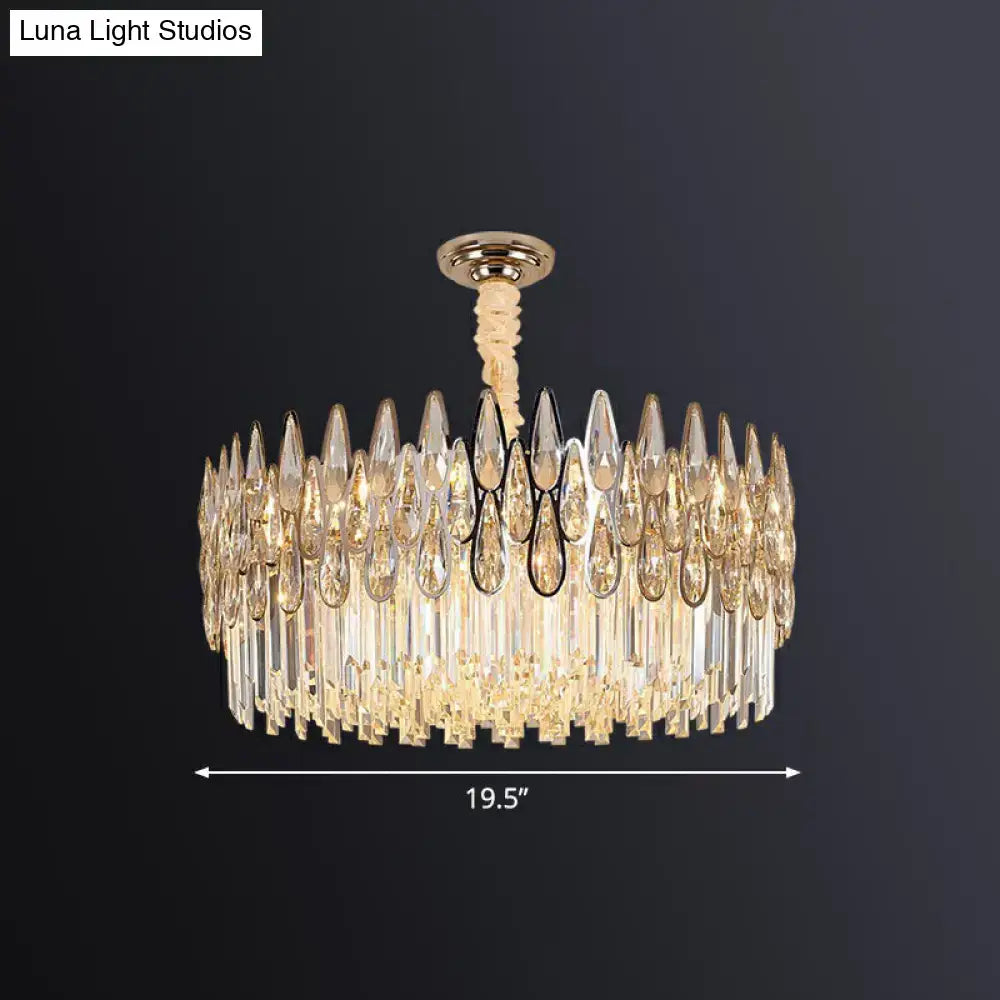 Modern gold crystal drum pendant light for living room