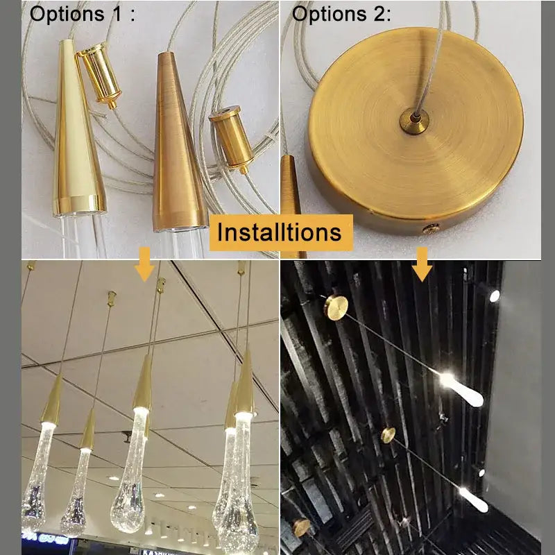Modern gold crystal glass led pendant lights dining room teardrop shaded