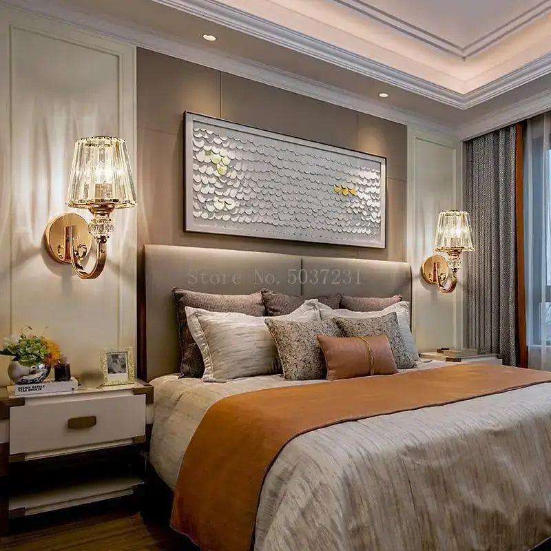 Modern gold crystal glass wall lamp for bedroom luxury sconce