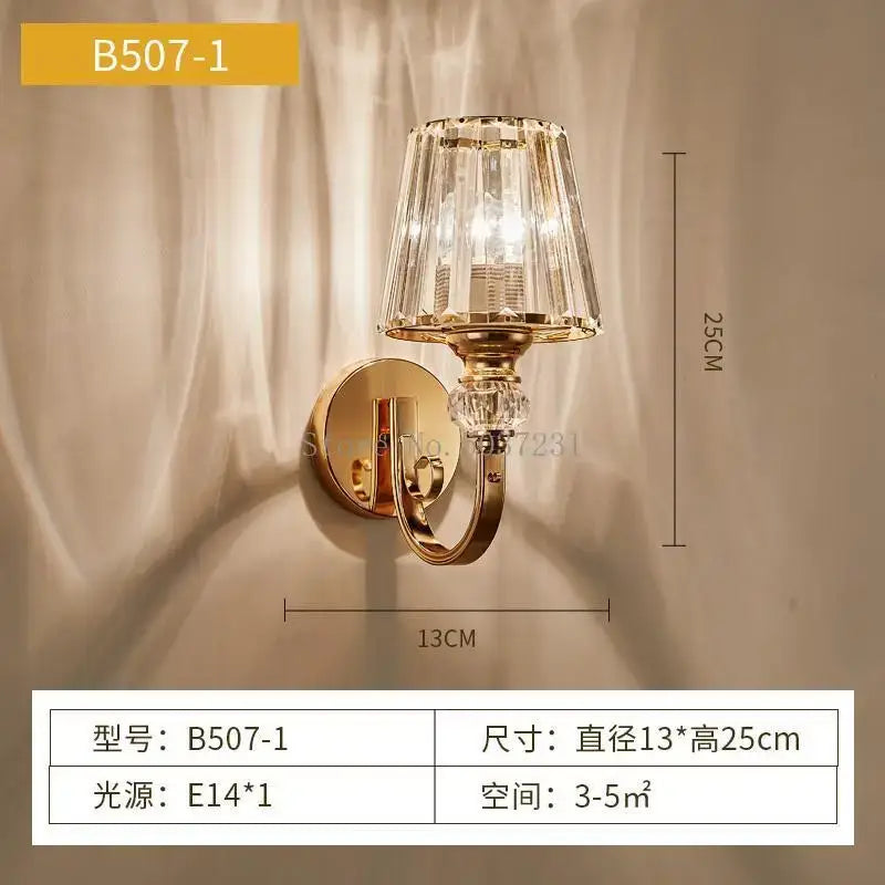 Modern gold crystal glass wall lamp for bedroom luxury sconce