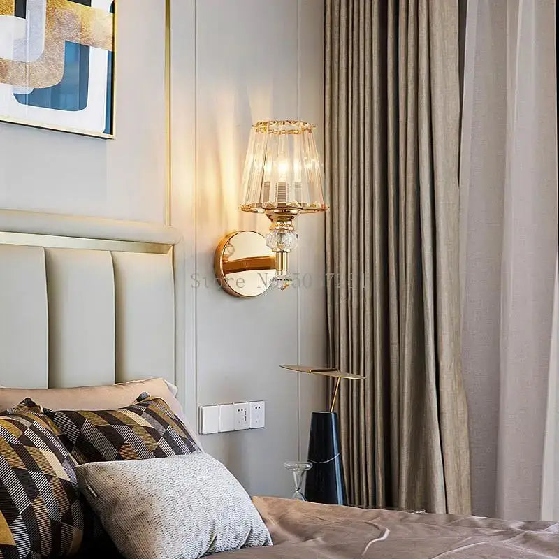 Modern gold crystal glass wall lamp for bedroom luxury sconce