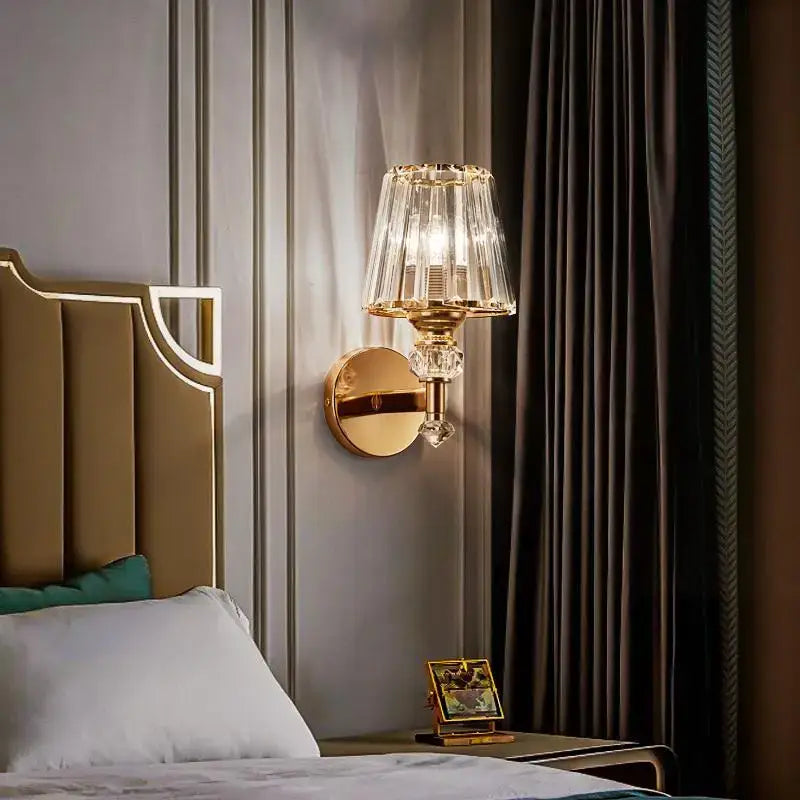 Modern gold crystal glass wall lamp for bedroom luxury sconce