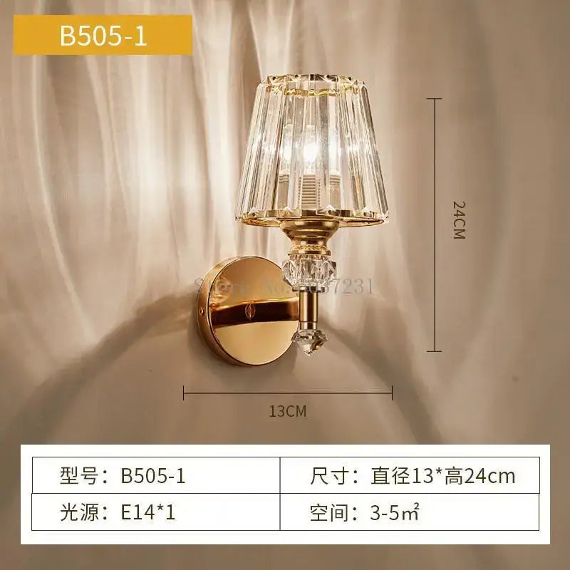 Modern gold crystal glass wall lamp for bedroom luxury sconce