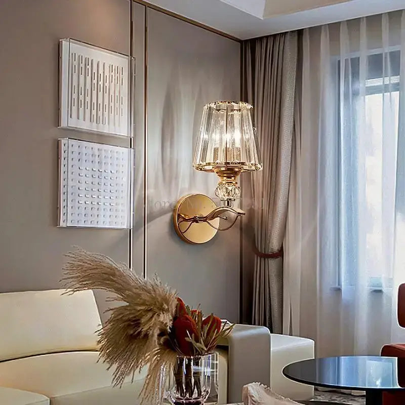 Modern gold crystal glass wall lamp for bedroom luxury sconce
