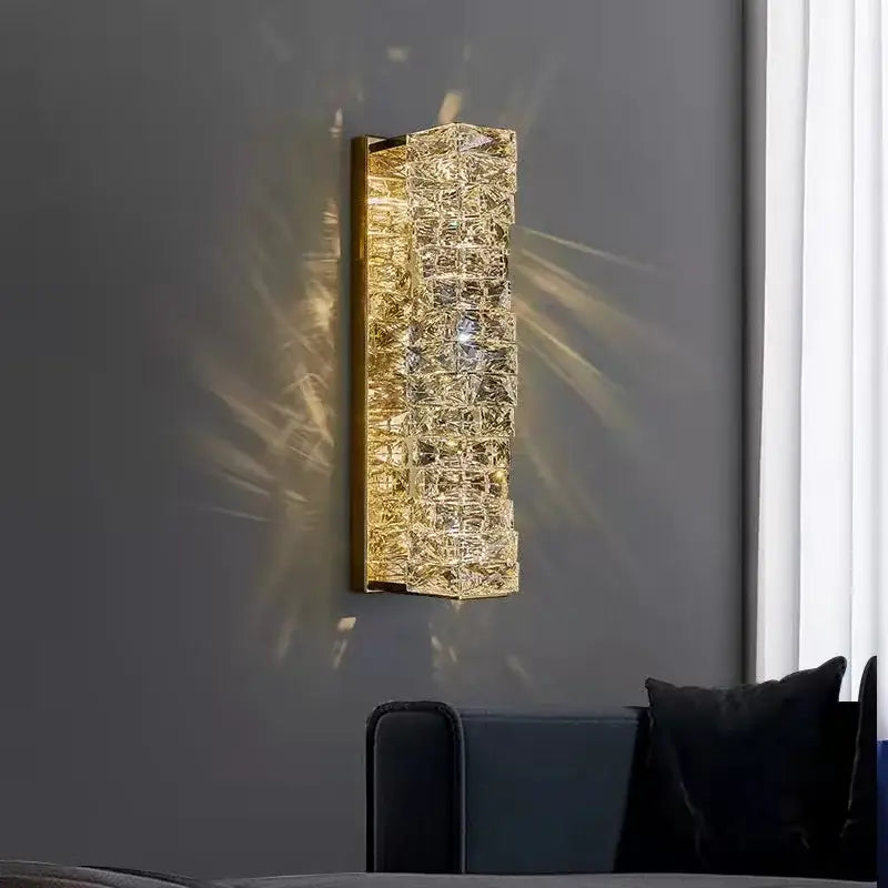Modern gold crystal glass wall sconce for bedroom warm glow light