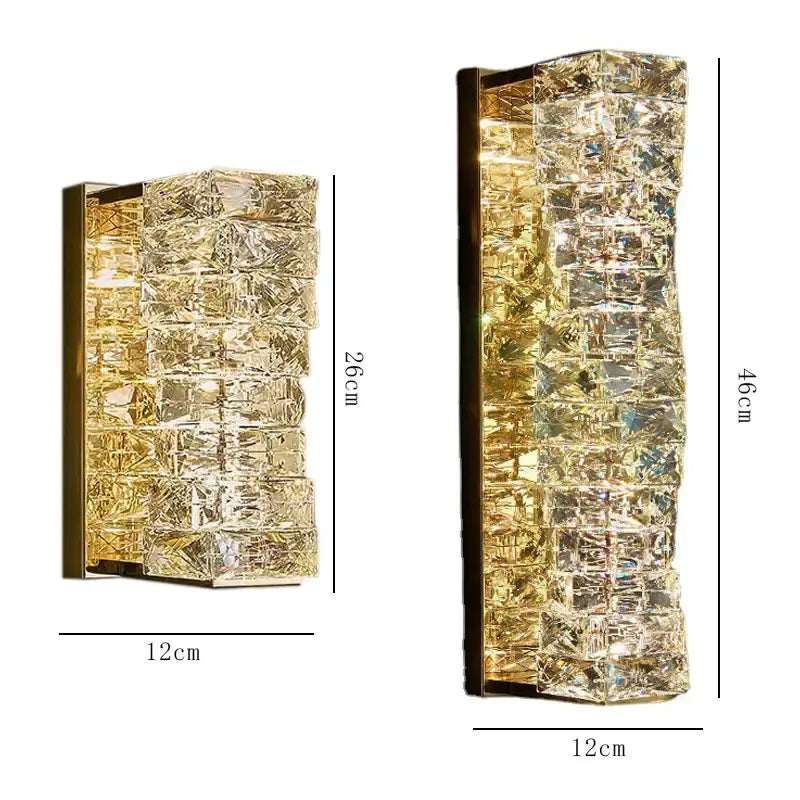 Modern gold crystal glass wall sconce for bedroom warm glow light
