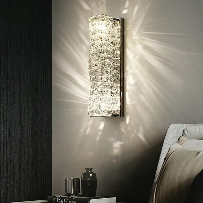 Modern gold crystal glass wall sconce for bedroom warm glow light