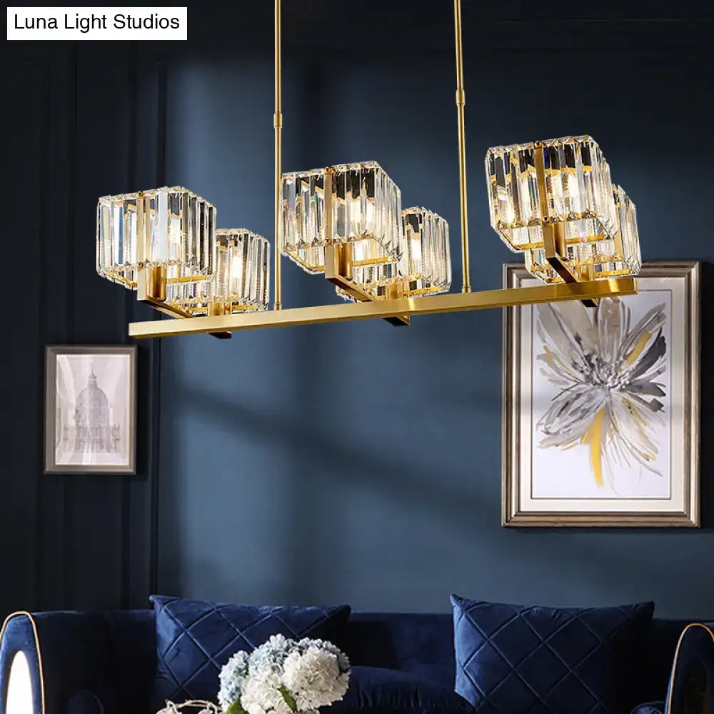 Modern gold crystal island light fixture dining room 6 head e12 e14