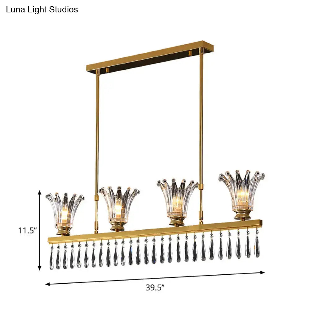 Modern gold crystal island light kitchen four bulb fixture