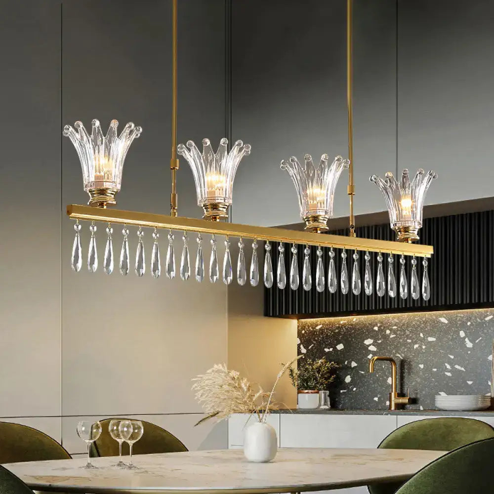 Modern gold crystal island light kitchen four bulb fixture